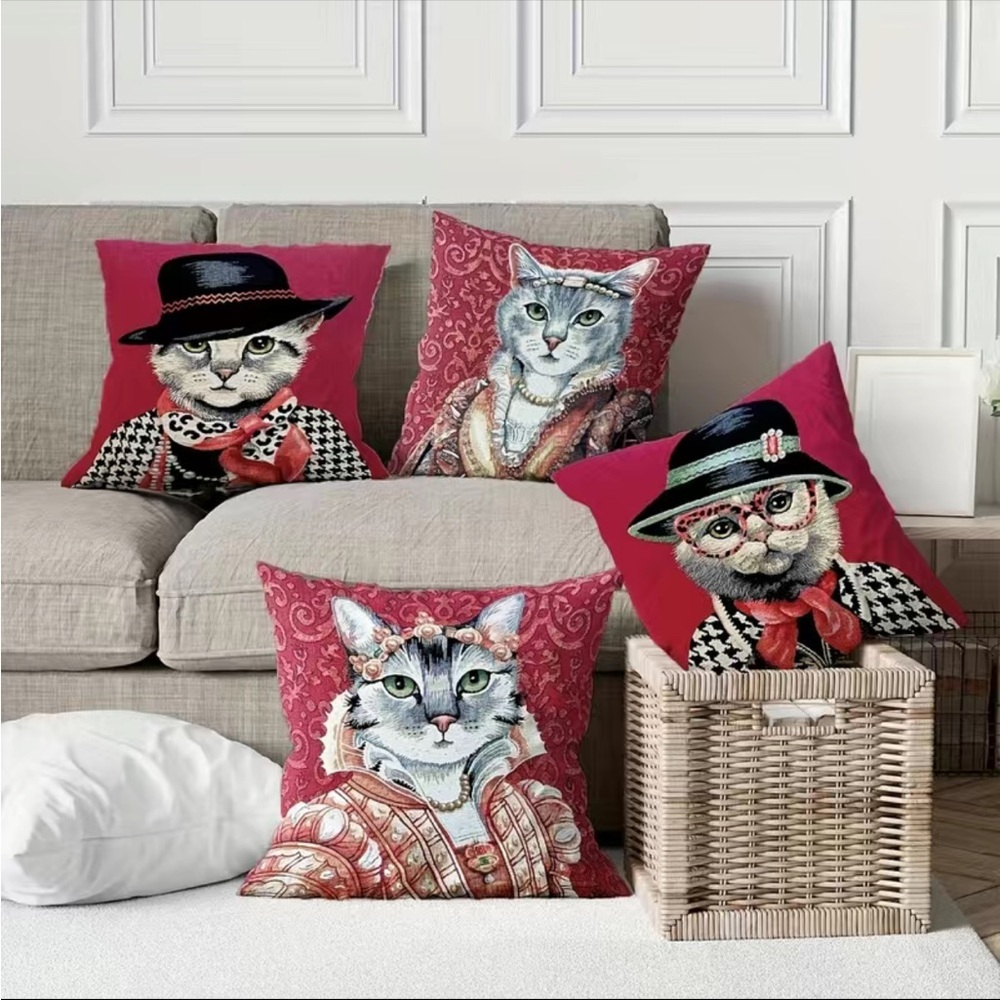 Set Of 4 Adorable Cat Pattern Throw‎ Pillow Covers  17.7/45cm x 17.7/45cm